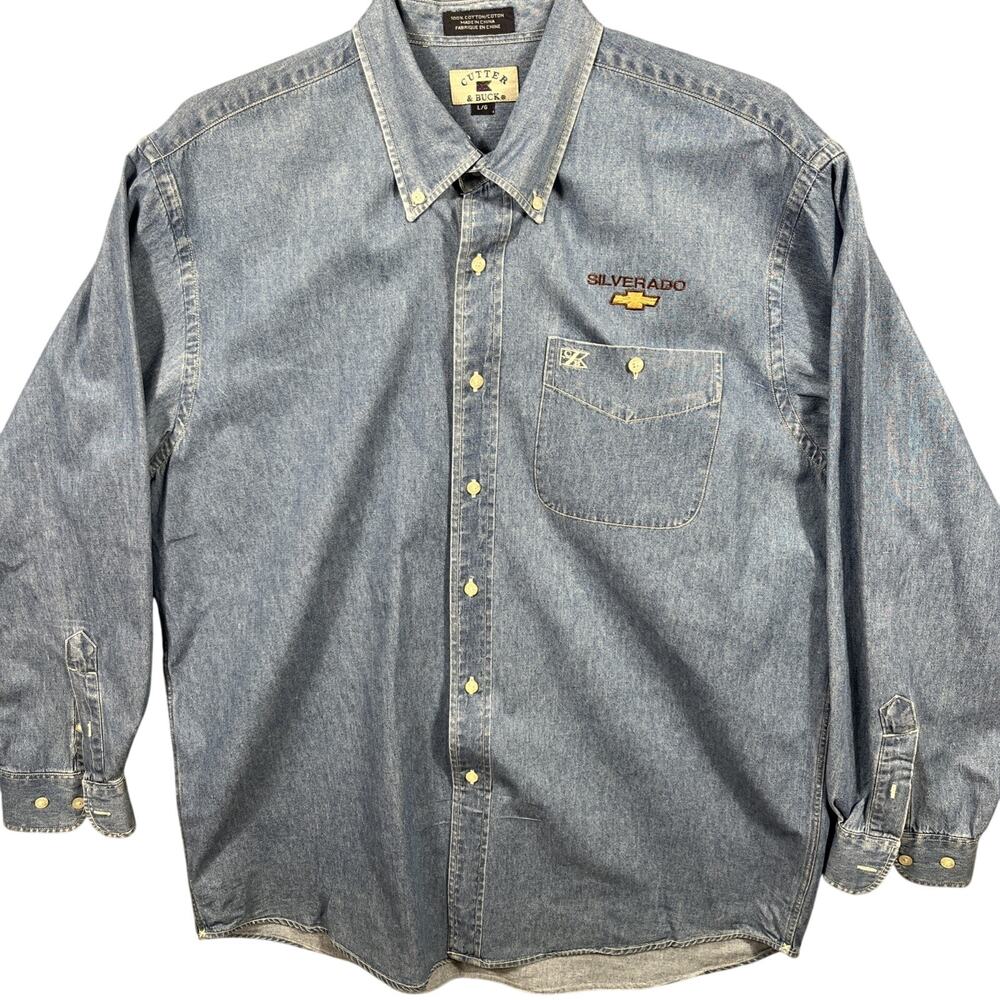 Chevy Silverado Men's /Size Large /Blue/Crew Shirt /Cutters & Buck‎ Brand